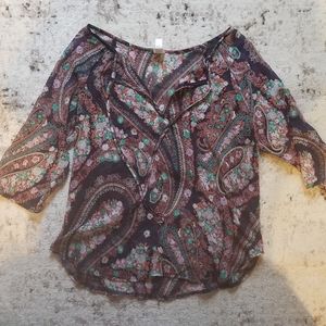 brown paisley sheer blouse size medium